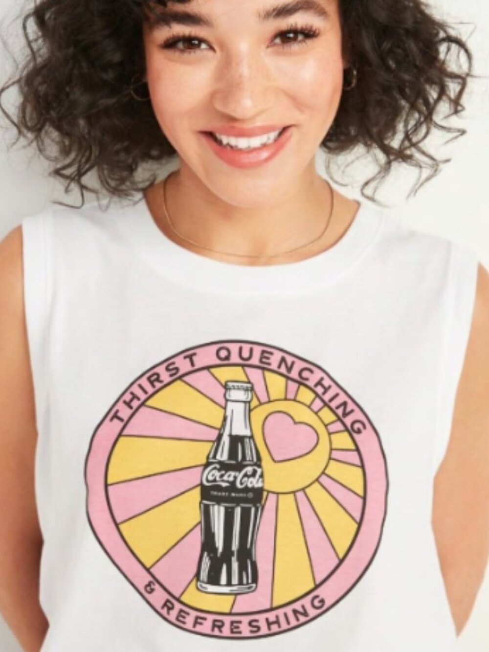 Old Navy White Loose Coca Cola Pop-Culture Graphic Sleeveless Tee Tank Large